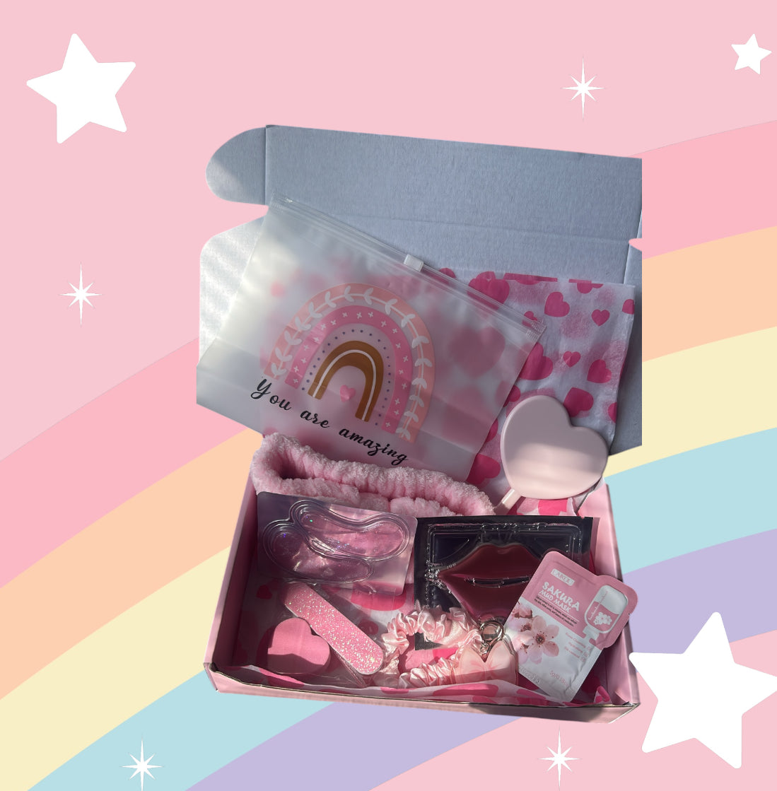 Pink pamper box name can be personalised on the box too.