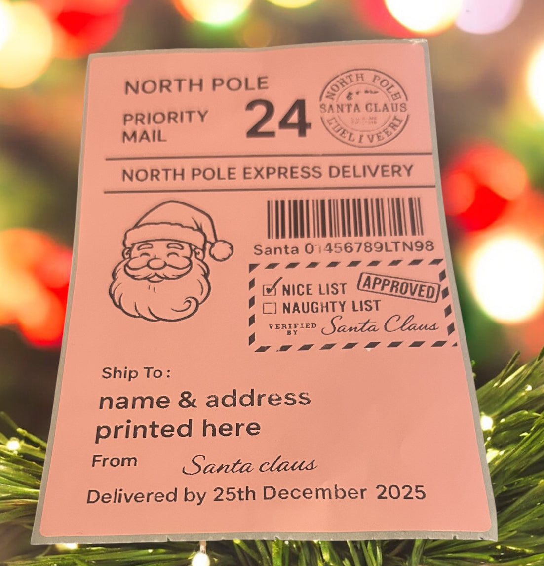 5x personalised Christmas postal labels